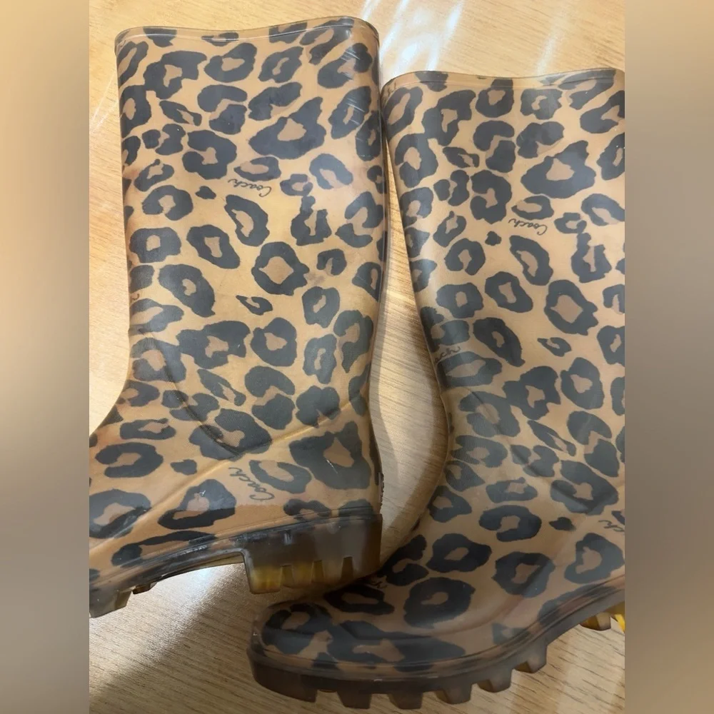 Coach Leopard Print Rubber Rain Boots Size 7